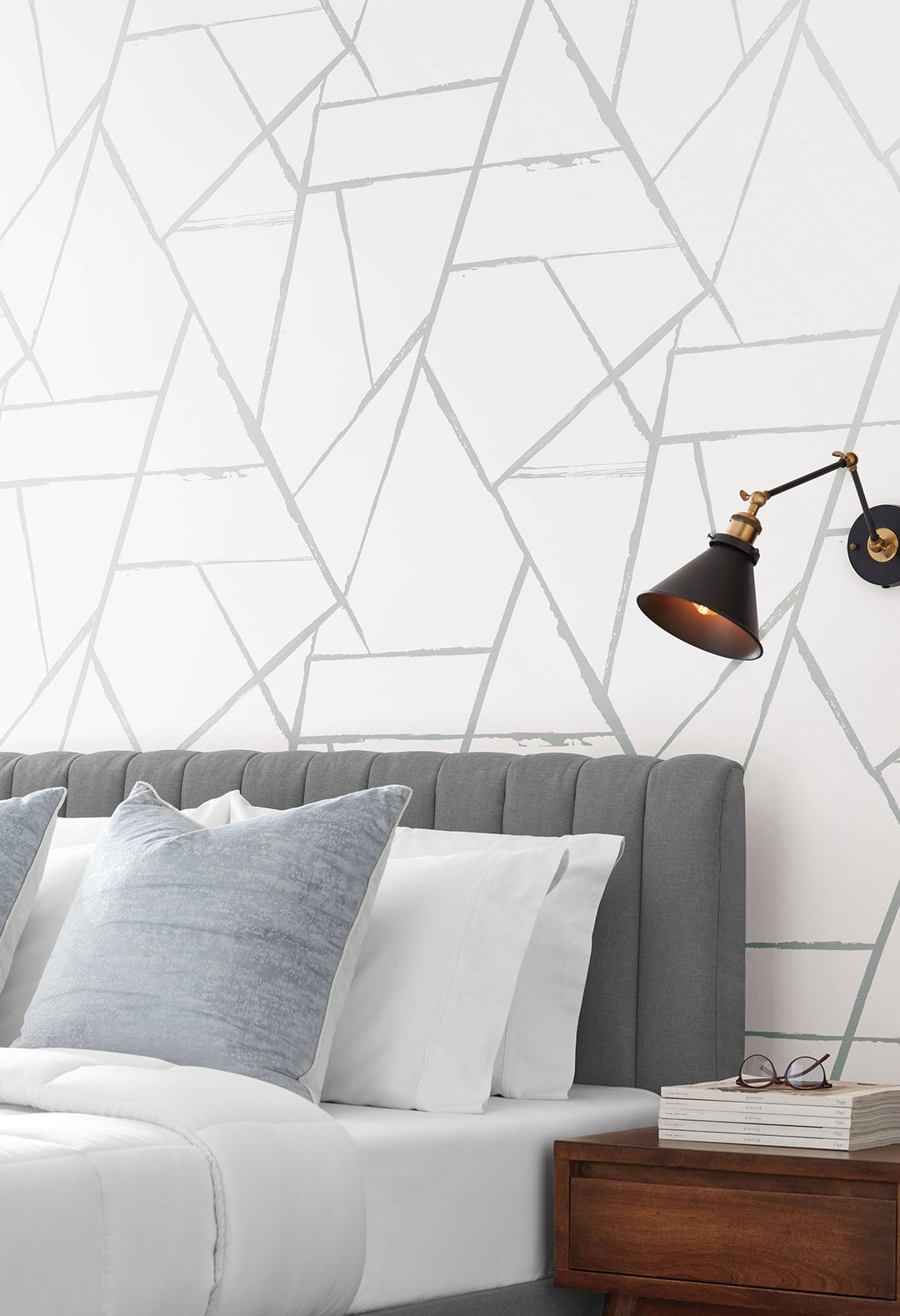Intersect Silver Metallic Wallpaper by Carol Benson-Cobb Designer