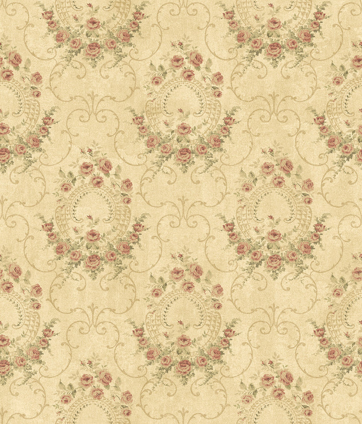 Georgiana Tearose Gold Cameo Wallpaper by Chesapeake The Cottage Covers about 56.4 square feet 20.5-in by 33-ft long roll Prepasted 24 - Fabric Carolina -