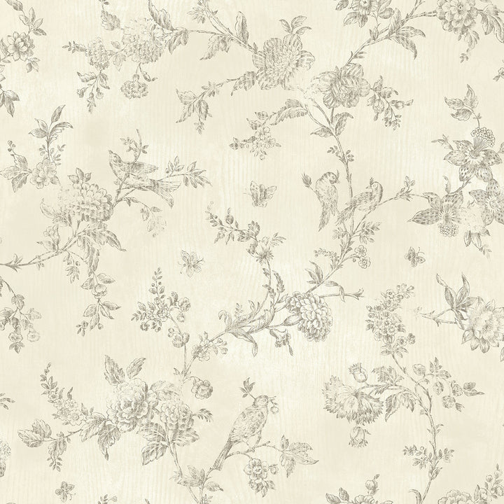 French Nightingale Cream Toile Wallpaper by Chesapeake The Cottage Covers about 56.4 square feet 20.5-in by 33-ft long roll Prepasted 20.5 - Fabric Carolina -