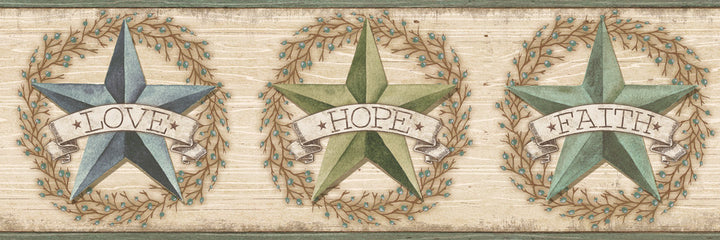 Faith Teal Barn Star Wallpaper by Chesapeake The Cottage Covers about 7.5 square feet 6-in by 15-ft long roll Prepasted 0 - Fabric Carolina -