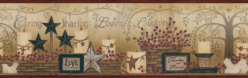 Dark Red Caring Candles Wallpaper by Chesapeake The Cottage Covers about 7.5 square feet 6-in by 15-ft long roll Prepasted 0 - Fabric Carolina -