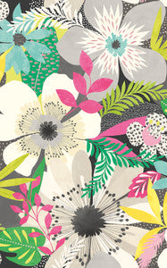 Janis Charcoal Floral Riot Wallpaper by ohpopsi