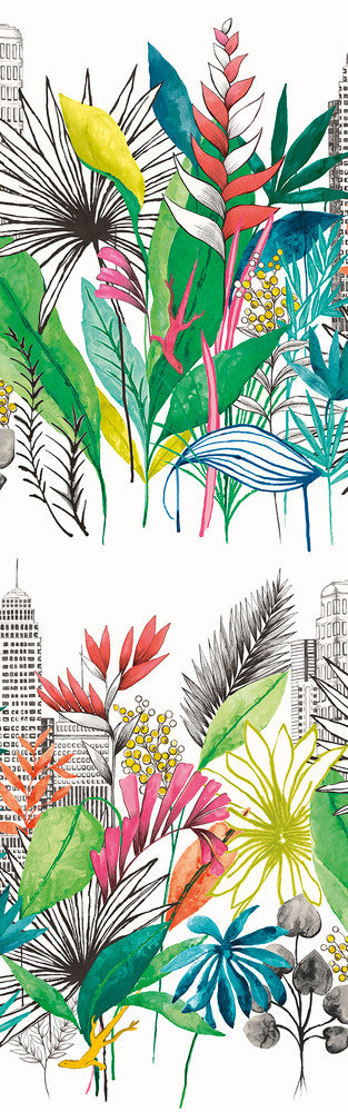Sierra Multicolor Urban Tropic Wallpaper by ohpopsi Concept Covers about 54.2 square feet 19.7-in by 33-ft long roll Unpasted 63 - Fabric Carolina -