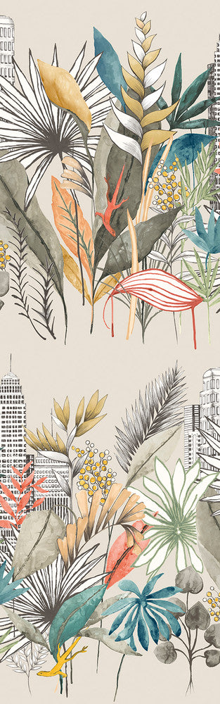 Sierra Neutral Urban Tropic Wallpaper by ohpopsi Concept Covers about 54.2 square feet 19.7-in by 33-ft long roll Unpasted 63 - Fabric Carolina -
