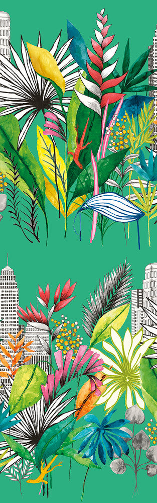Sierra Green Urban Tropic Wallpaper by ohpopsi Concept Covers about 54.2 square feet 19.7-in by 33-ft long roll Unpasted 63 - Fabric Carolina -