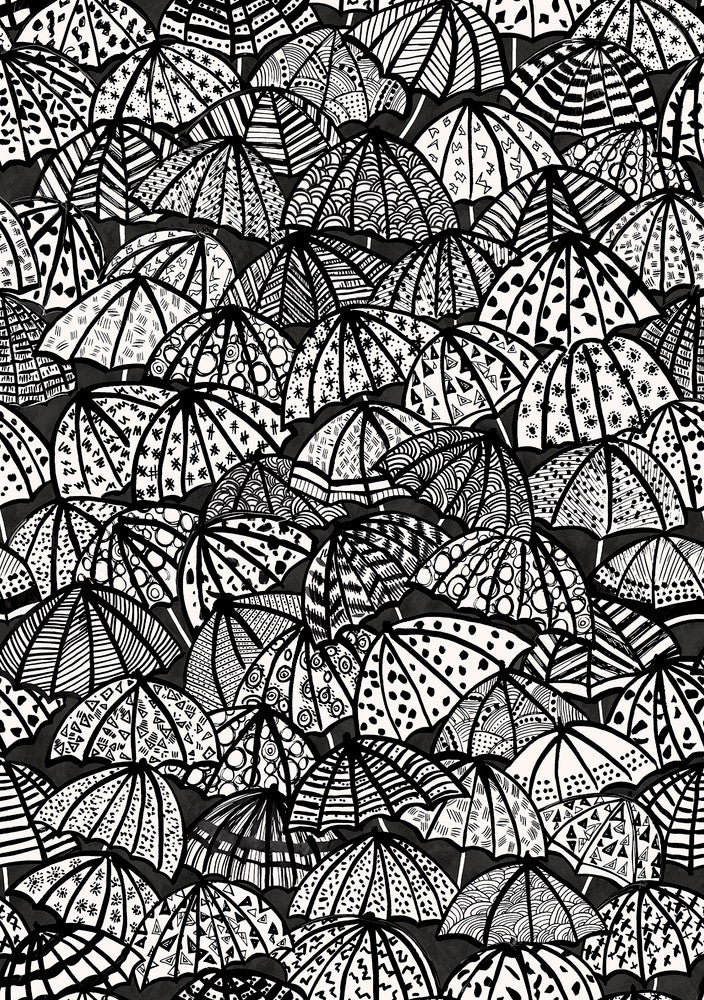 Dara Black Jolly Brollies Wallpaper by ohpopsi Concept Covers about 54.2 square feet 19.7-in by 33-ft long roll Unpasted 27.9 - Fabric Carolina -