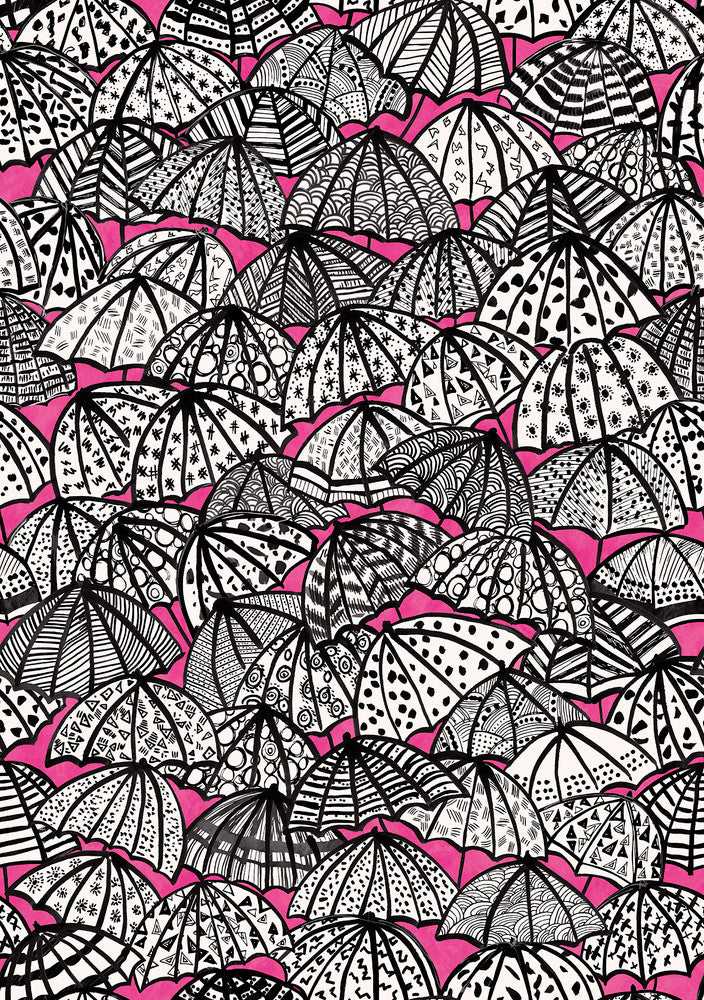 Dara Raspberry Jolly Brollies Wallpaper by ohpopsi Concept Covers about 54.2 square feet 19.7-in by 33-ft long roll Unpasted 27.9 - Fabric Carolina -