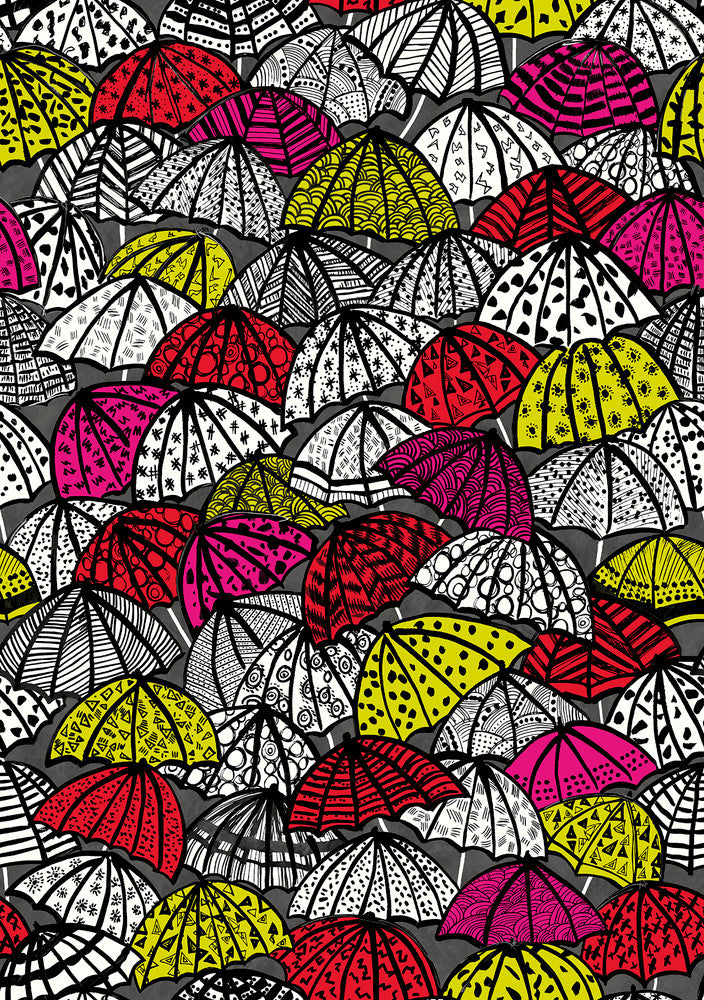 Dara Red Jolly Brollies Wallpaper by ohpopsi Concept Covers about 54.2 square feet 19.7-in by 33-ft long roll Unpasted 27.9 - Fabric Carolina -