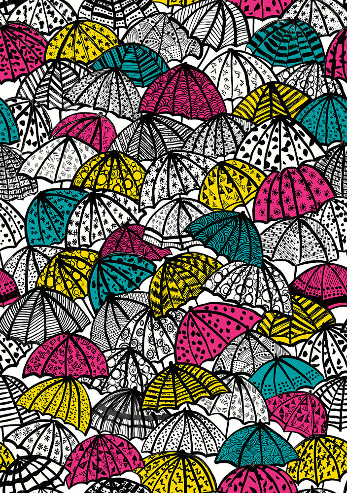 Dara Fuschia Jolly Brollies Wallpaper by ohpopsi Concept Covers about 54.2 square feet 19.7-in by 33-ft long roll Unpasted 27.9 - Fabric Carolina -