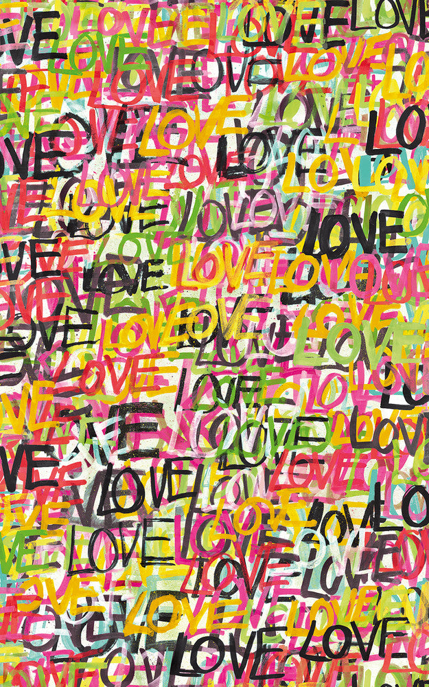 Indio Chartreuse Love Scribble Wallpaper by ohpopsi Concept Covers about 54.2 square feet 19.7-in by 33-ft long roll Unpasted 31.5 - Fabric Carolina -
