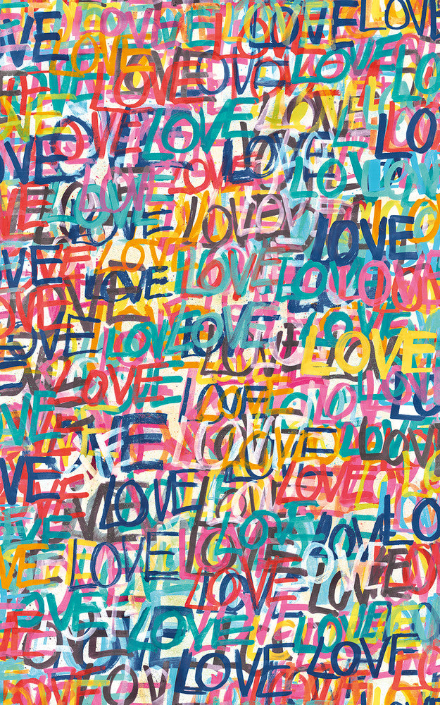 Indio Multicolor Love Scribble Wallpaper by ohpopsi Concept Covers about 54.2 square feet 19.7-in by 33-ft long roll Unpasted 31.5 - Fabric Carolina -