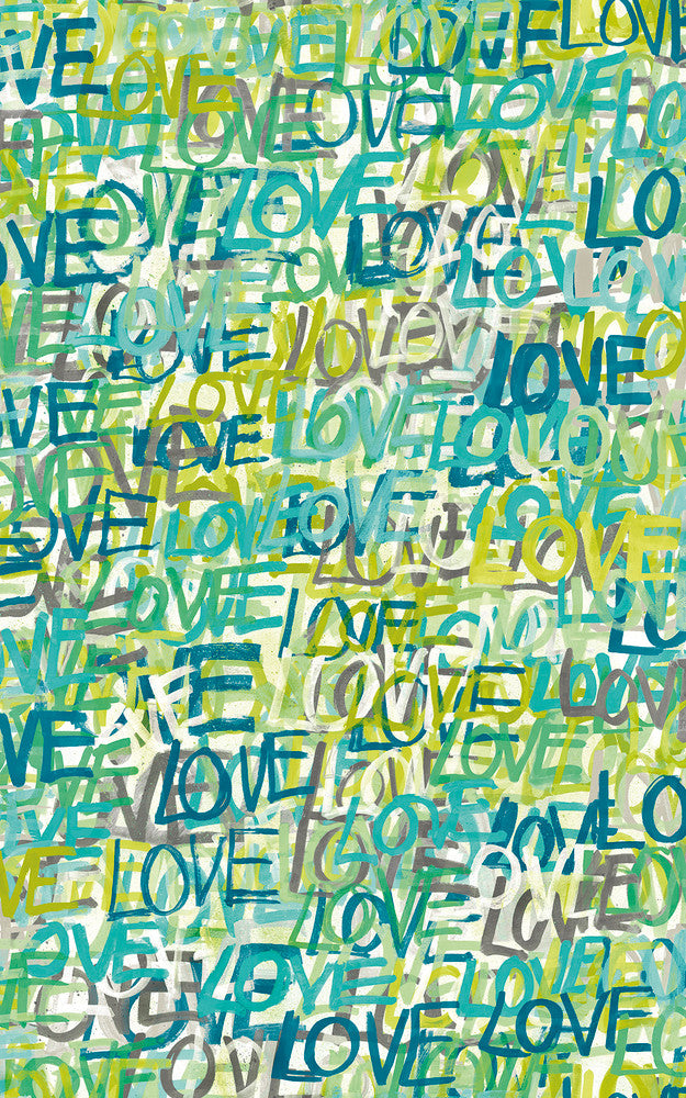 Indio Teal Love Scribble Wallpaper by ohpopsi Concept Covers about 54.2 square feet 19.7-in by 33-ft long roll Unpasted 31.5 - Fabric Carolina -