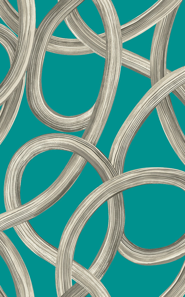 Calix Turquoise Twisted Geo Wallpaper by ohpopsi Concept Covers about 54.2 square feet 19.7-in by 33-ft long roll Unpasted 31.5 - Fabric Carolina -
