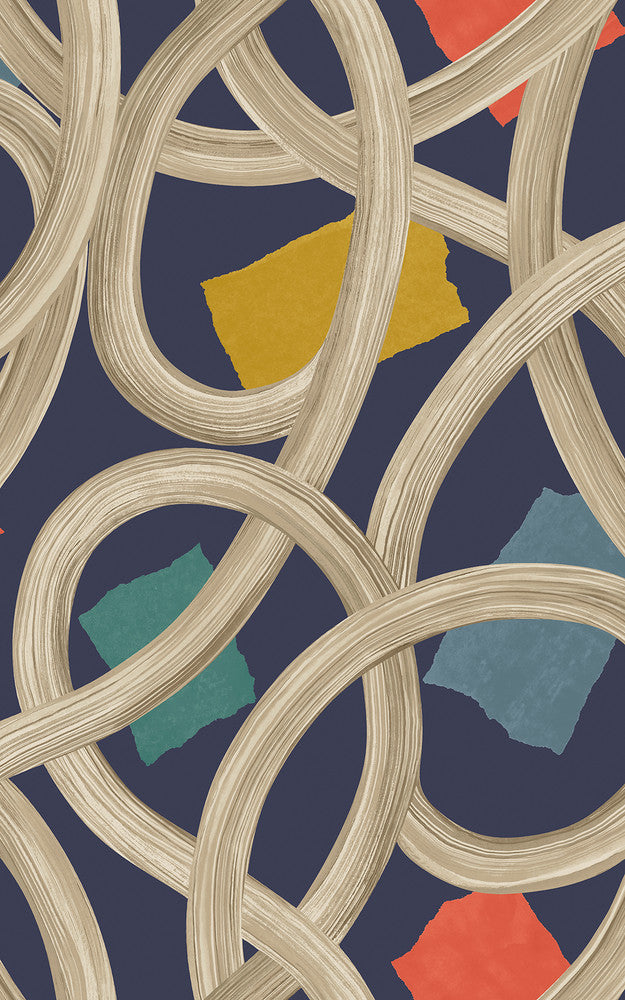 Calix Indigo Twisted Geo Wallpaper by ohpopsi Concept Covers about 54.2 square feet 19.7-in by 33-ft long roll Unpasted 31.5 - Fabric Carolina -