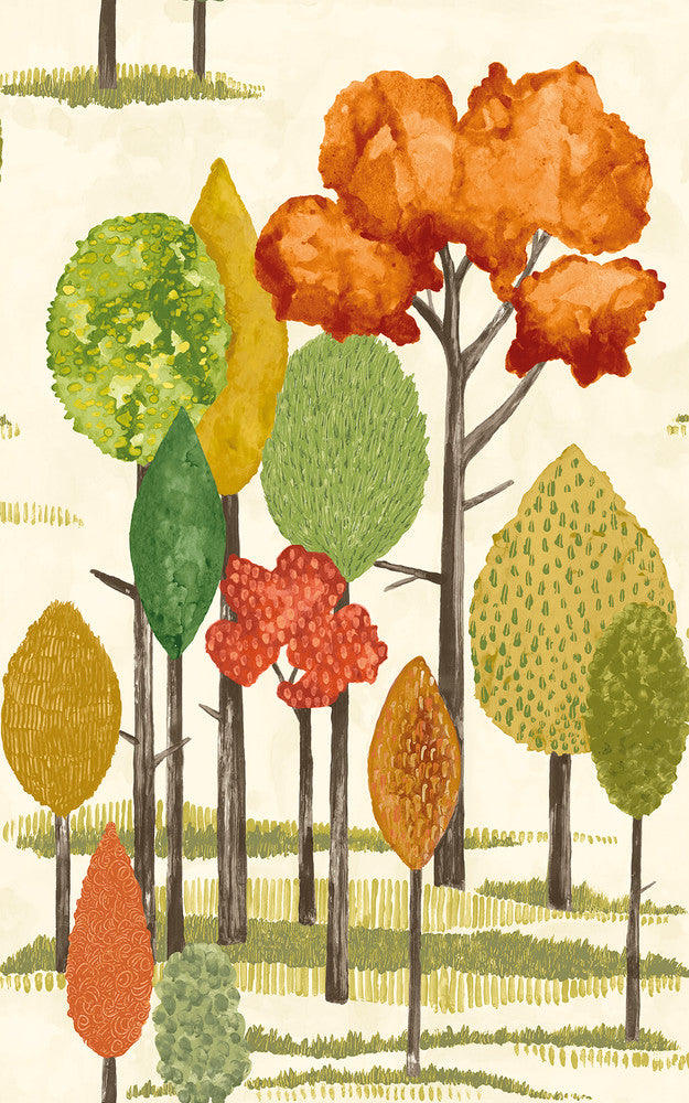 Cypress Orange Tall Trees Wallpaper by ohpopsi Concept Covers about 54.2 square feet 19.7-in by 33-ft long roll Unpasted 31.5 - Fabric Carolina -