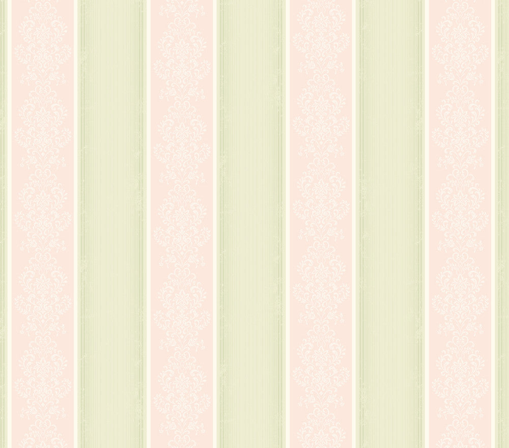 Arabelle Pink Alternating Damask Stripe Wallpaper by Chesapeake Cottage Garden Covers about 56.4 square feet 20.5-in by 33-ft long roll Prepasted 20.5 - Fabric Carolina -