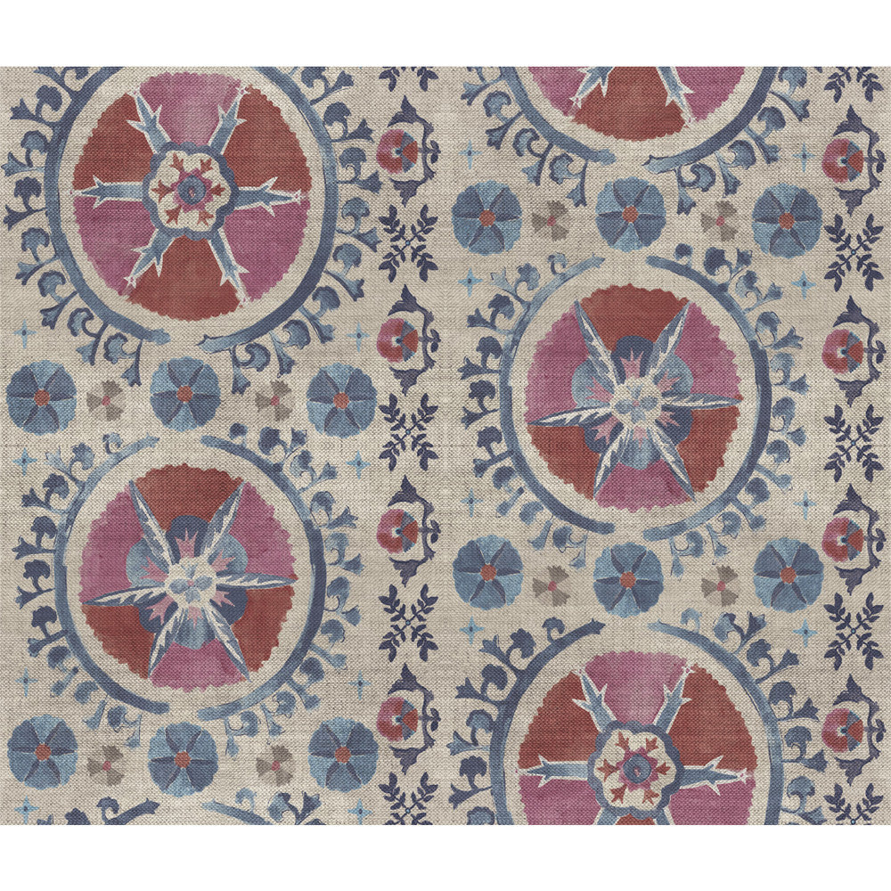 Fleurus Red & Blue Wallpaper by Lemieux et Cie Lemieux et Cie Covers about 56.4 square feet 20.5-in by 33-ft long roll Prepasted 17.5 - Fabric Carolina -