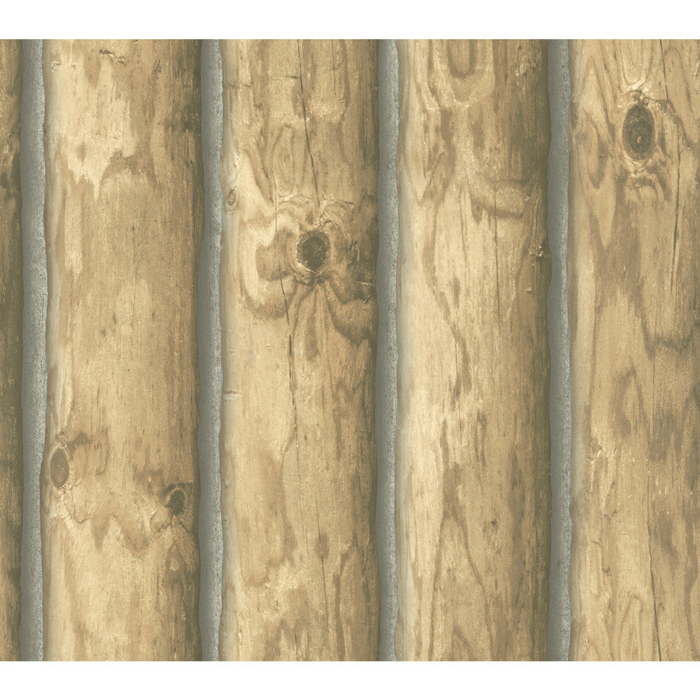 Mountain Logs Light Brown Wallpaper by York Wallcoverings Country Book Covers about 60.8 square feet 27-in by 27-ft long roll Prepasted 0 - Fabric Carolina -