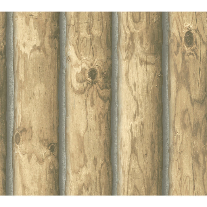 Mountain Logs Light Brown Wallpaper by York Wallcoverings Country Book Covers about 60.8 square feet 27-in by 27-ft long roll Prepasted 0 - Fabric Carolina -