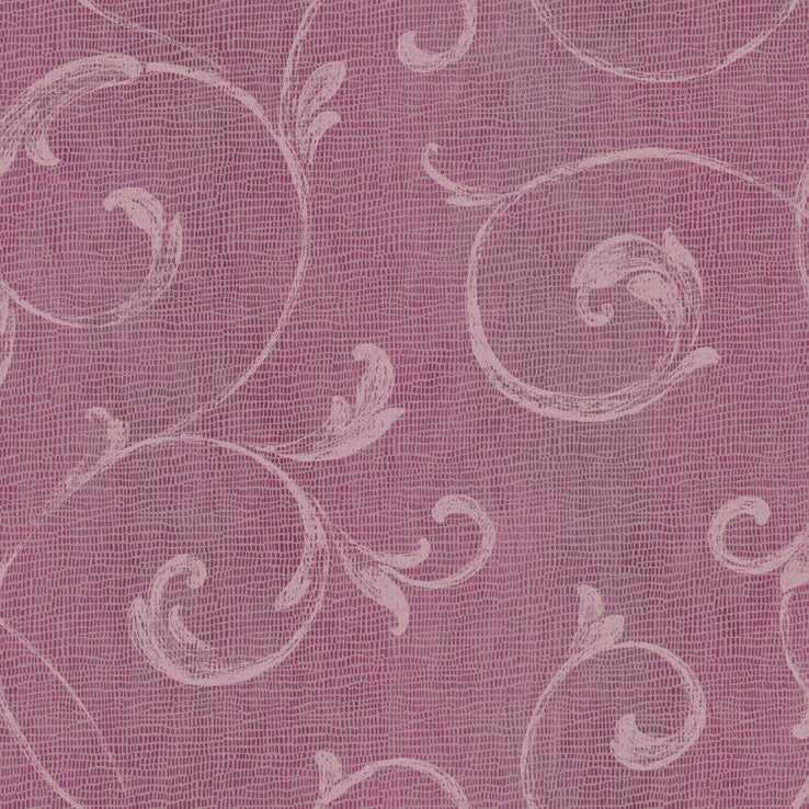 Gibby Purple Leafy Scroll Wallpaper by Lucky Day Christel Covers about 56.4 square feet 20.5-in by 33-ft long roll Prepasted 20.5 - Fabric Carolina -