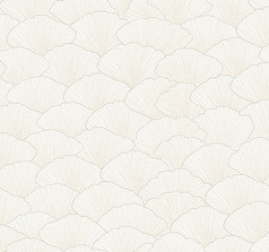 Luminous Ginkgo White & Cream Wallpaper by Candice Olson
