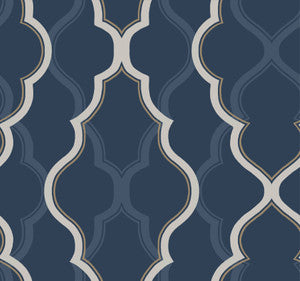 Double Damask Dark Blue Wallpaper by Candice Olson