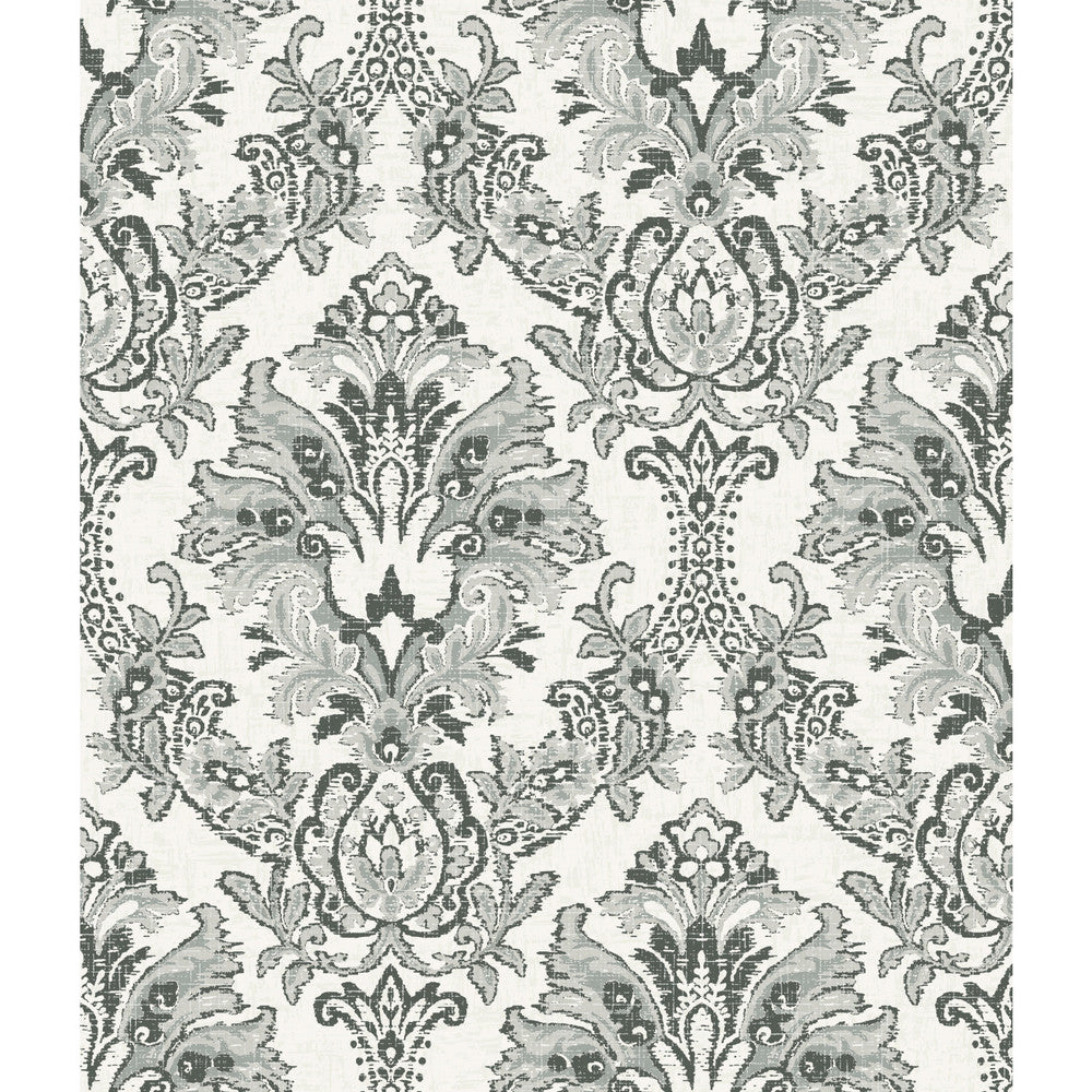Bold Brocade Black Wallpaper by York Wallcoverings Impressionist Covers about 56.4 square feet 20.5-in by 33-ft long roll Unpasted 24 - Fabric Carolina -