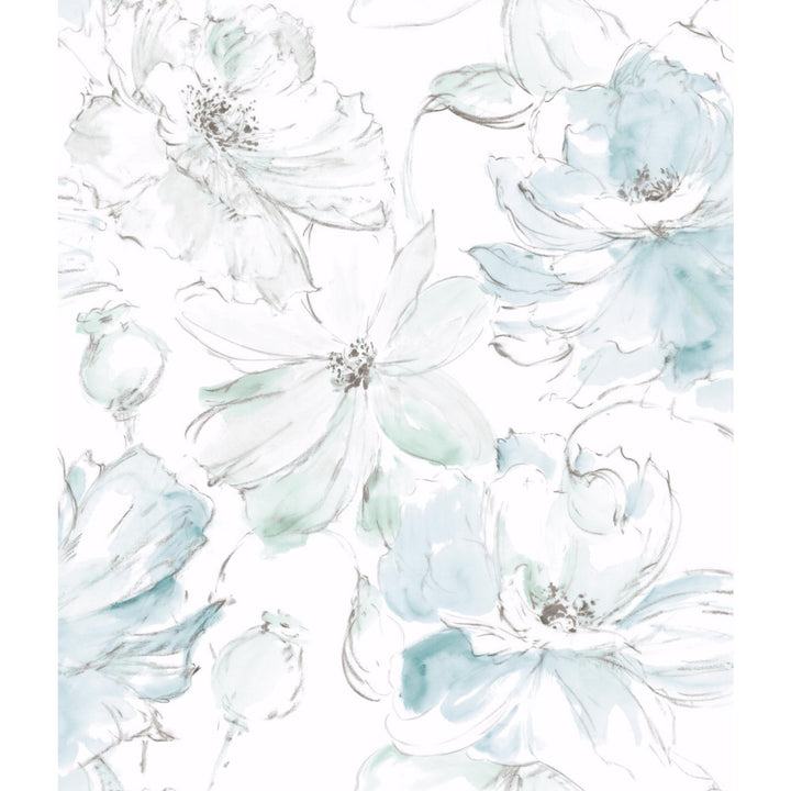 Floral Dreams Blue & Green Wallpaper by York Wallcoverings Impressionist Covers about 56.4 square feet 20.5-in by 33-ft long roll Unpasted 24 - Fabric Carolina -