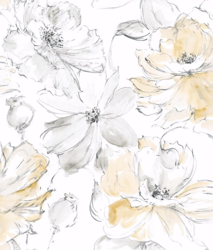 Floral Dreams Yellow Wallpaper by York Wallcoverings Impressionist Covers about 56.4 square feet 20.5-in by 33-ft long roll Unpasted 24 - Fabric Carolina -