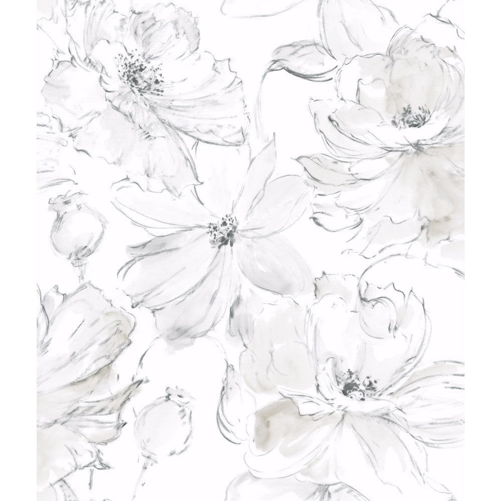 Floral Dreams Grey Wallpaper by York Wallcoverings Impressionist Covers about 56.4 square feet 20.5-in by 33-ft long roll Unpasted 24 - Fabric Carolina -
