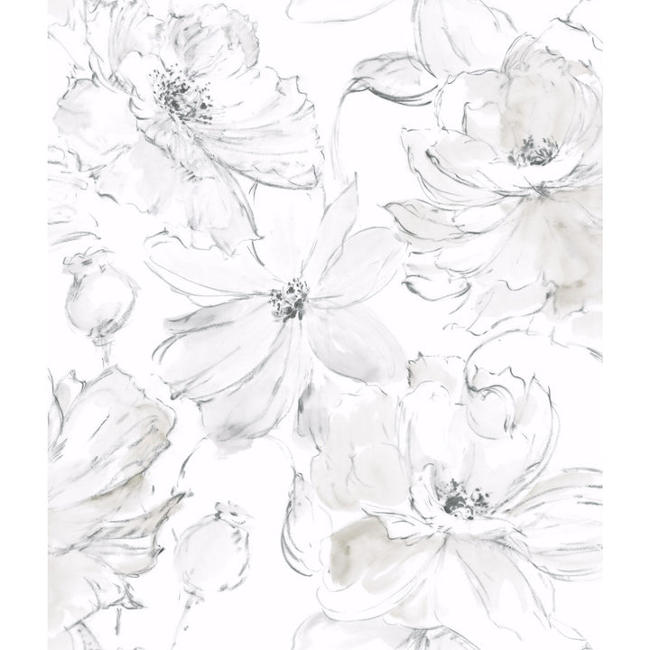 Floral Dreams Grey Wallpaper by York Wallcoverings Impressionist Covers about 56.4 square feet 20.5-in by 33-ft long roll Unpasted 24 - Fabric Carolina -