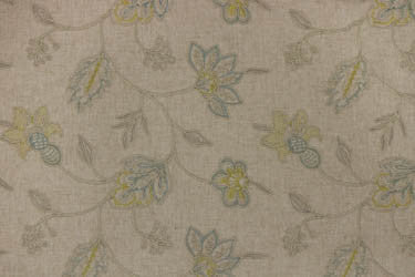Clipperton Capri by Richloom Fabric See sample 70% Polyester, 30% Linen base w/100% Polyester Emb. USA or Imported 6K </p><p>Repeat: V9.45" x H13" 56" - Fabric Carolina -
