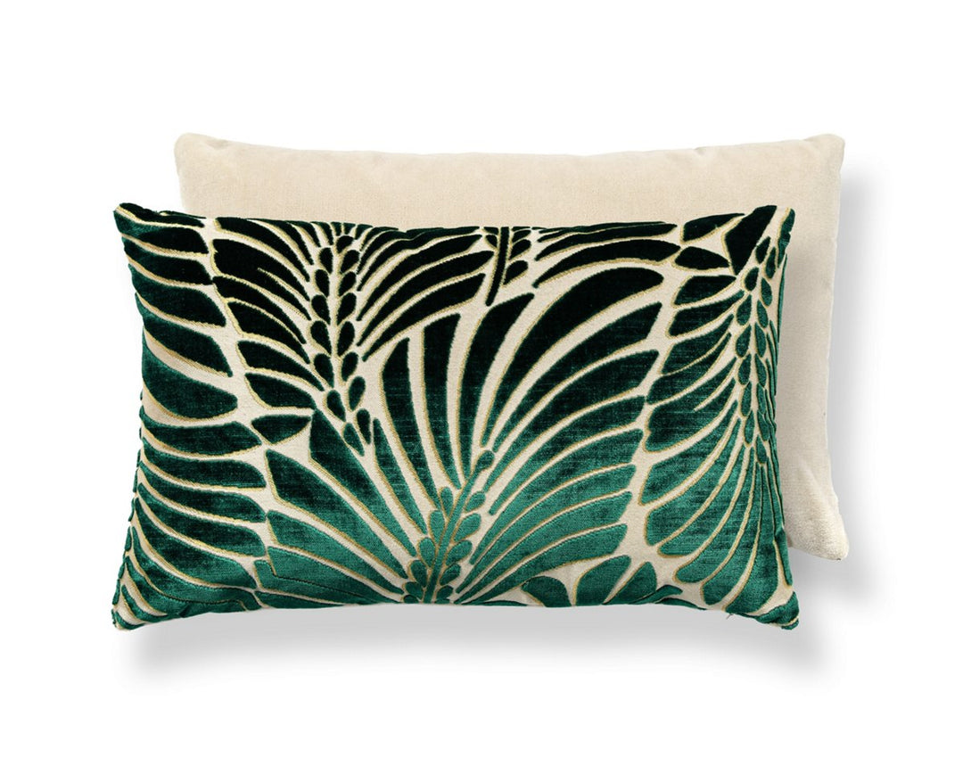 Plumes / Velvet Pillow 14 X 22 - Viridian / Beige CNMBDK15230001 by Scalamandre Designer Pillow