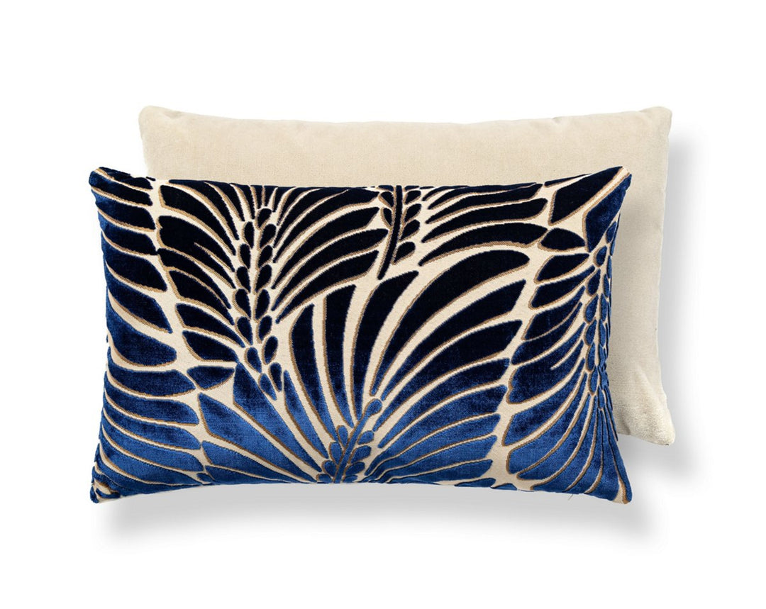 Plumes / Velvet Pillow 14 X 22 - Sapphire / Beige CNMBDK15230002 by Scalamandre Designer Pillow