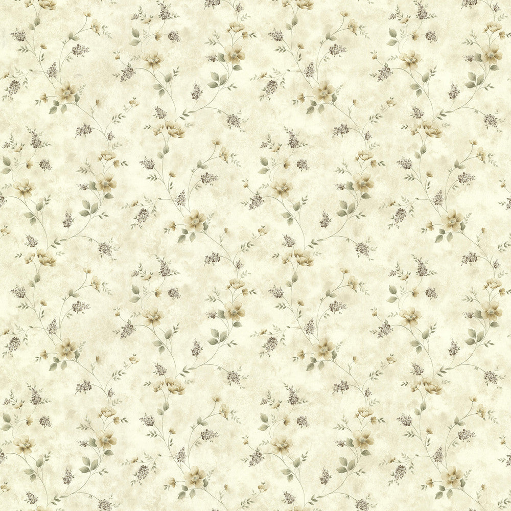 Piper Flax Springtime Bloom Trail Wallpaper by Chesapeake Countryside Covers about 56.4 square feet 20.5-in by 33-ft long roll Prepasted 10.3 - Fabric Carolina -
