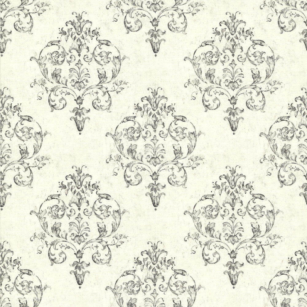 Arronsburg Ivory Damask Wallpaper by Chesapeake Countryside Covers about 56.4 square feet 20.5-in by 33-ft long roll Prepasted 20.5 - Fabric Carolina -