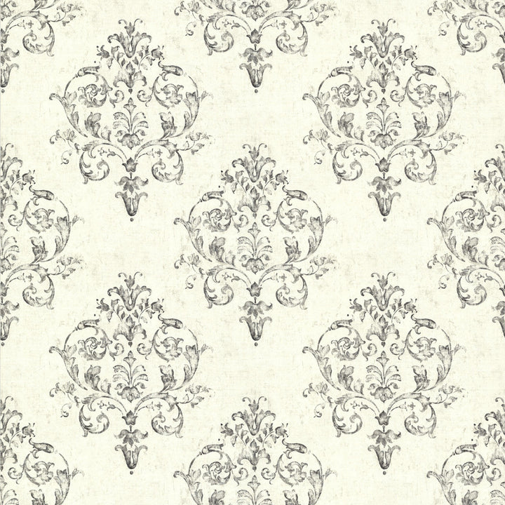 Arronsburg Ivory Damask Wallpaper by Chesapeake Countryside Covers about 56.4 square feet 20.5-in by 33-ft long roll Prepasted 20.5 - Fabric Carolina -
