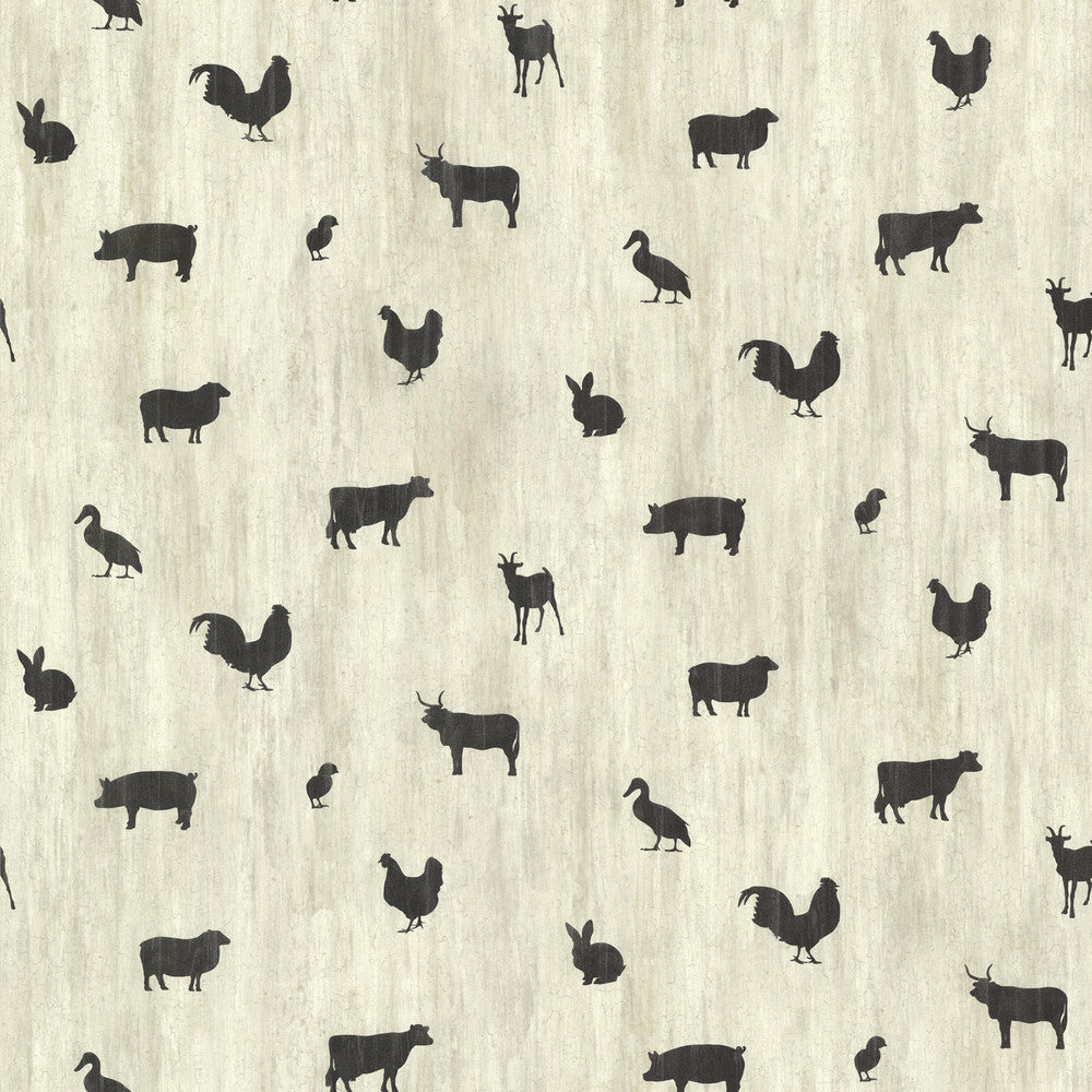 Farnhan Black Animal Toss Wallpaper by Chesapeake Countryside Covers about 56.4 square feet 20.5-in by 33-ft long roll Prepasted 20.5 - Fabric Carolina -