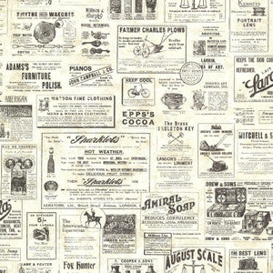 Adamstown Cream Vintage Newspaper Wallpaper by Chesapeake