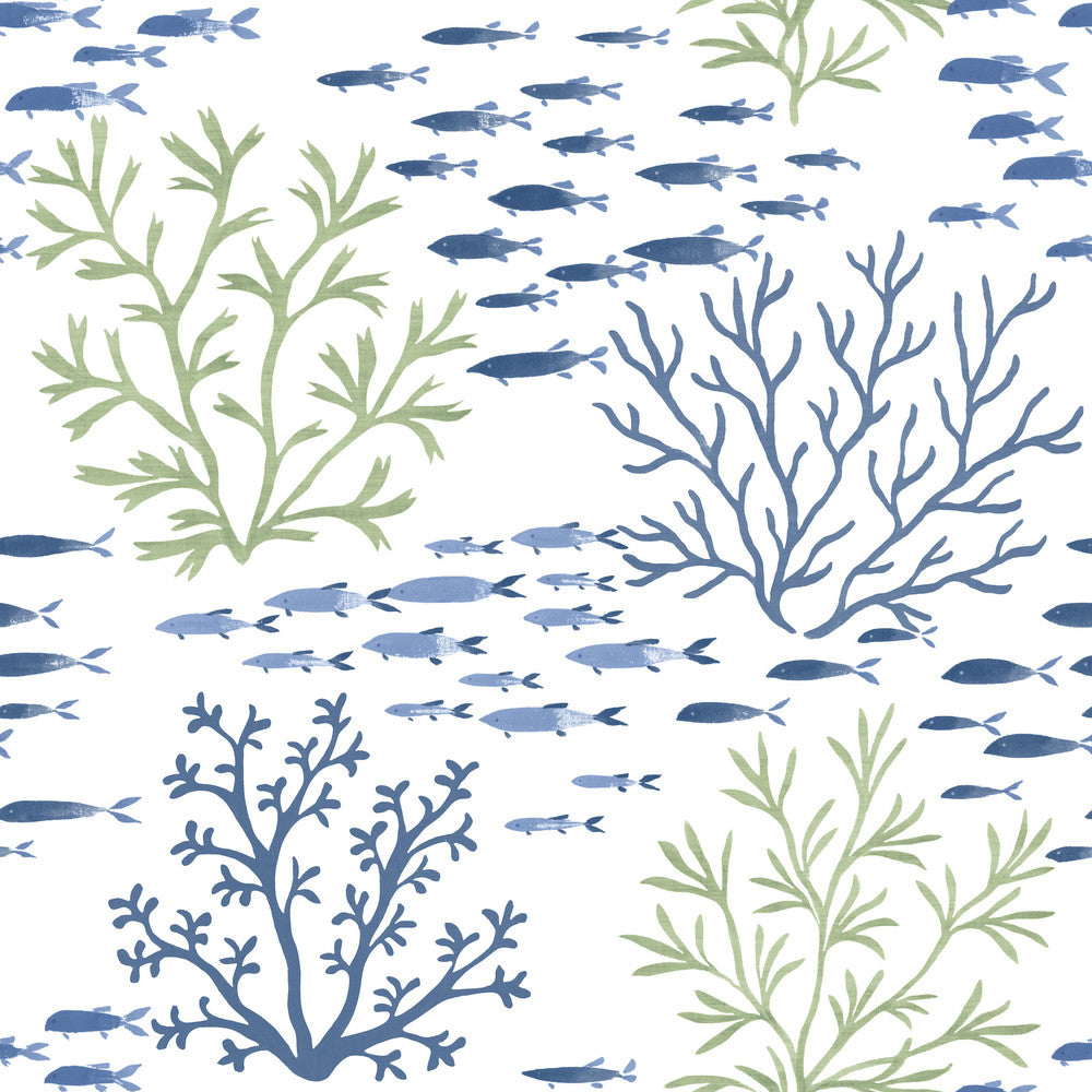 Marine Garden Green & Blue Wallpaper by Inspired by Color Blues II Covers about 56.4 square feet 20.5-in by 33-ft long roll Prepasted 20.5 - Fabric Carolina -