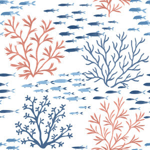 Marine Garden Coral & Navy Wallpaper by York Wallcoverings