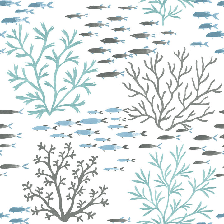 Marine Garden Blue & Brown Wallpaper by York Wallcoverings Water's Edge Resource Library Covers about 56.4 square feet 20.5-in by 33-ft long roll Prepasted 20.5 - Fabric Carolina -