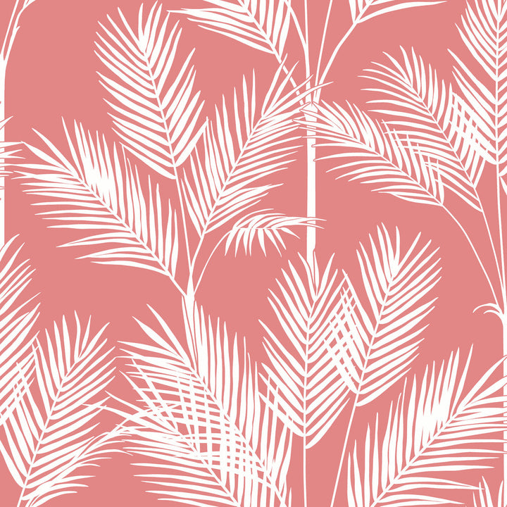 King Palm Silhouette Coral Wallpaper by York Wallcoverings Water's Edge Resource Library Covers about 56.4 square feet 20.5-in by 33-ft long roll Prepasted 20.5 - Fabric Carolina -