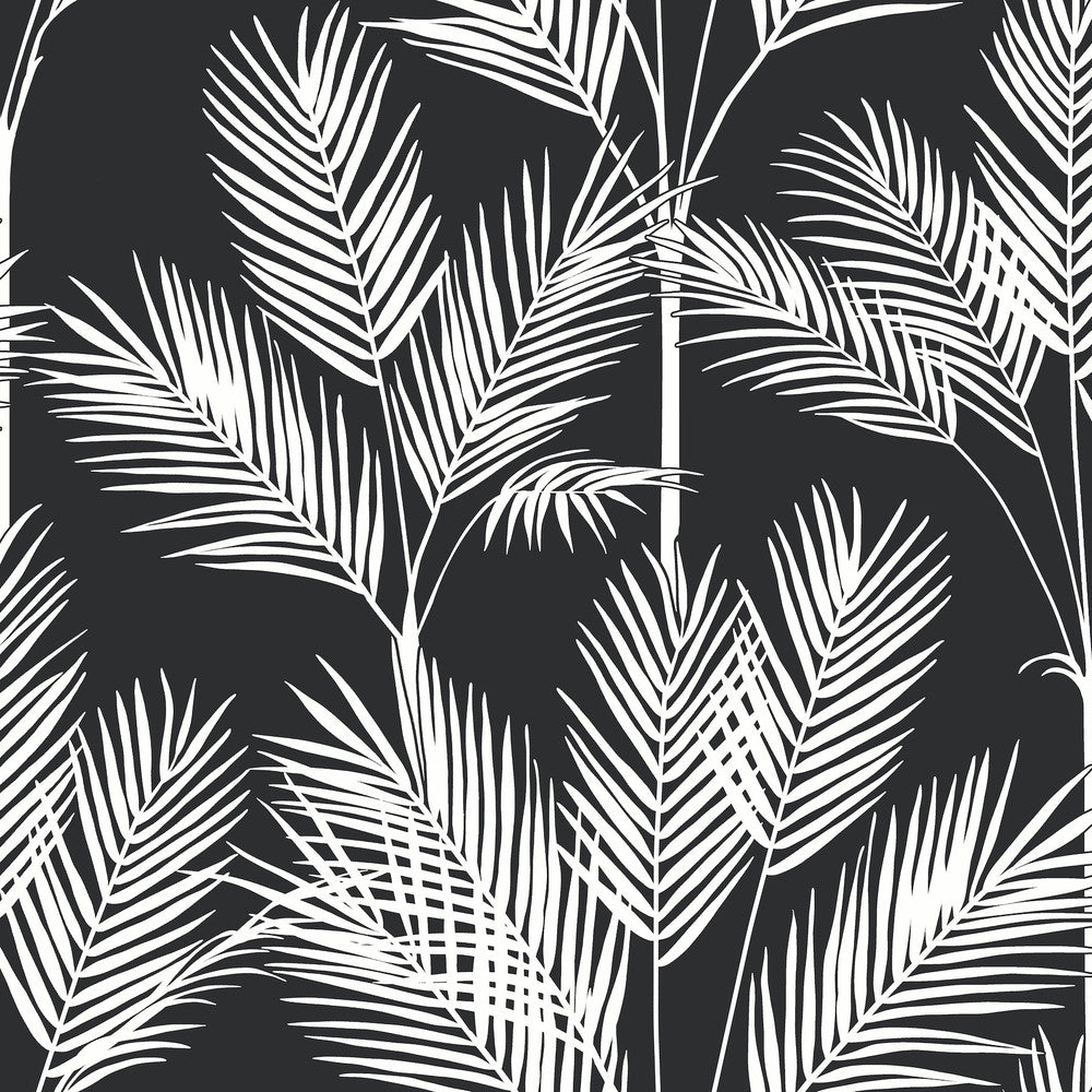 King Palm Silhouette Blue Wallpaper by York Wallcoverings Water's Edge Resource Library Covers about 56.4 square feet 20.5-in by 33-ft long roll Prepasted 20.5 - Fabric Carolina -
