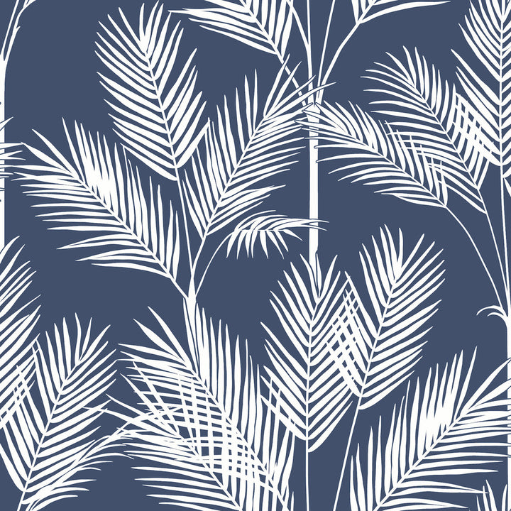 King Palm Silhouette Navy Wallpaper by Inspired by Color Blues II Covers about 56.4 square feet 20.5-in by 33-ft long roll Prepasted 20.5 - Fabric Carolina -