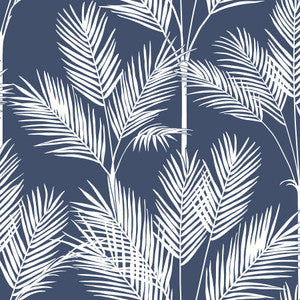 King Palm Silhouette Navy Wallpaper by Inspired by Color