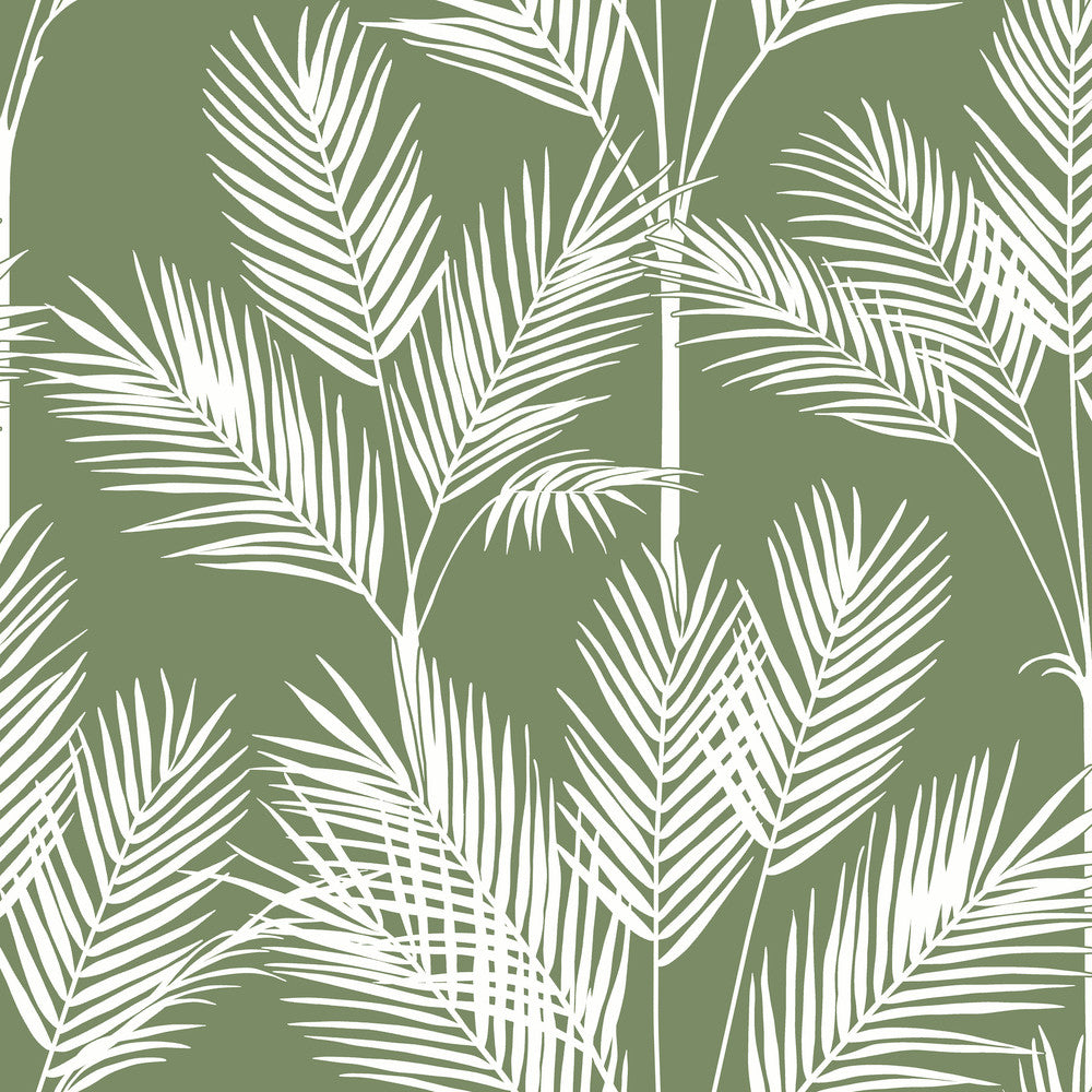 King Palm Silhouette Green Wallpaper by York Wallcoverings Water's Edge Resource Library Covers about 56.4 square feet 20.5-in by 33-ft long roll Prepasted 20.5 - Fabric Carolina -