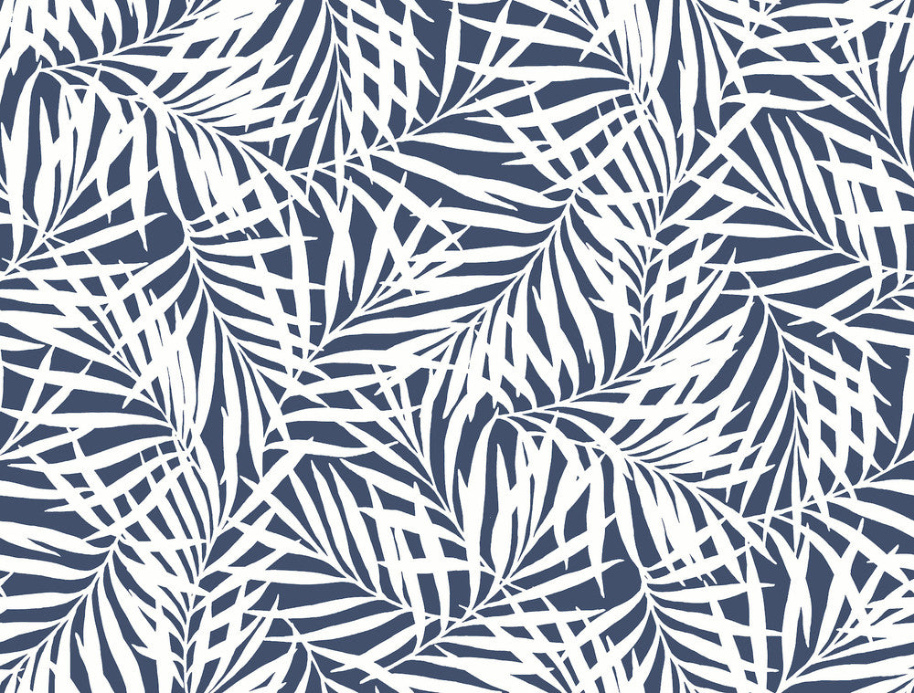 Oahu Fronds Navy & White Wallpaper by York Wallcoverings Water's Edge Resource Library Covers about 60.8 square feet 27-in by 27-ft long roll Prepasted 20.5 - Fabric Carolina -