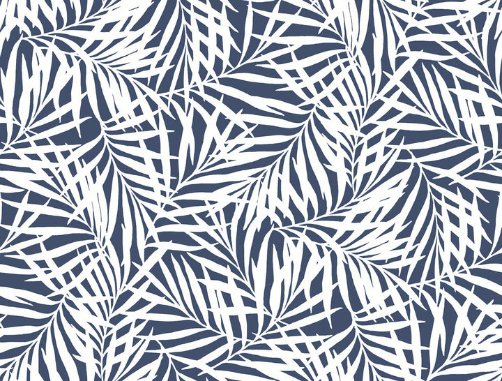 Oahu Fronds Navy & White Wallpaper by York Wallcoverings Water's Edge Resource Library Covers about 60.8 square feet 27-in by 27-ft long roll Prepasted 20.5 - Fabric Carolina -