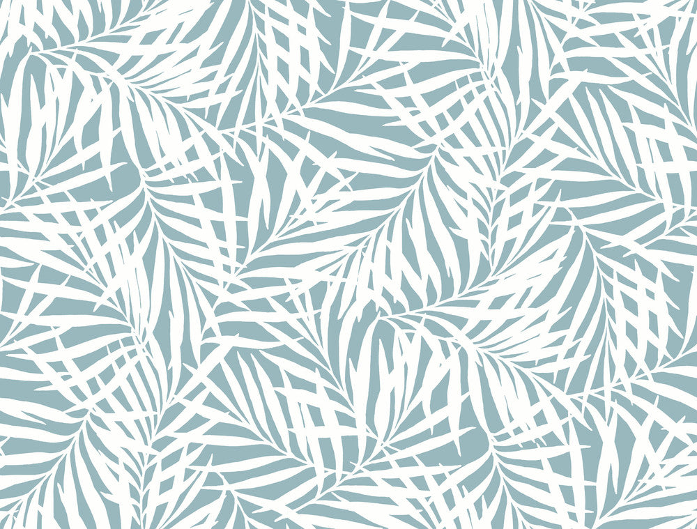 Oahu Fronds Light Blue Wallpaper by York Wallcoverings Water's Edge Resource Library Covers about 60.8 square feet 27-in by 27-ft long roll Prepasted 20.5 - Fabric Carolina -